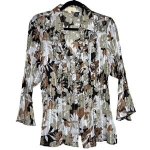 Vintage Sundance Cathaya Y2K 3/4 Sleeve Blouse Crinkle Ruffle Work Top Sz Large